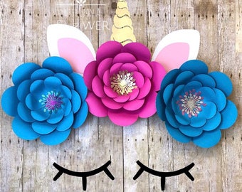 Unicorn Horn, Ears, Lashes, Unicorn Face, Unicorn Backdrop, Great Addition to Paper Flower Decorations, Unicorn Theme, Unicorn Dessert Table