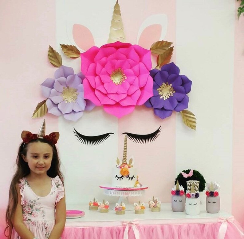 Unicorn Backdrop Unicorn Paper Flower Set Unicorn Wall Etsy
