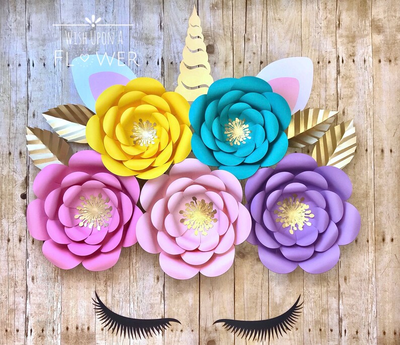 paper flowers paper flower template unicorn svg unicorn etsy