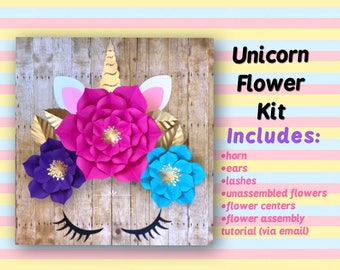 Unicorn Backdrop, Unicorn Paper Flower DIY Kit, Unicorn Wall Decoration, Unicorn Party Decor, Unicorn Decoration