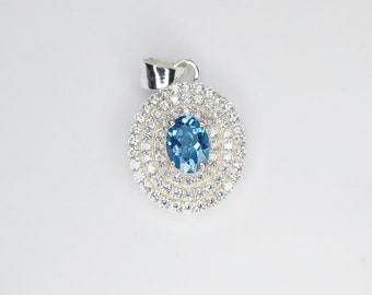 Blue Topaz Sterling Silver Pendant, Natural Gemstone Jewelry