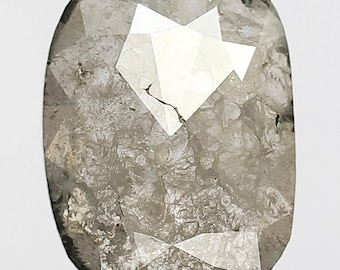 2.31 CT Oval Salt and Pepper Rose Cut Diamond, Natural Gray Loose Diamond, Galaxy Stone