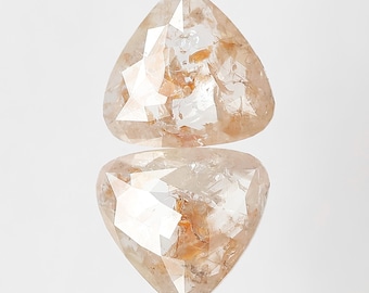 2.63 CT Heart Shape Pair Rustic Diamonds | 8 MM Natural Orange Grey Translucent Loose Diamonds for Stud Earrings