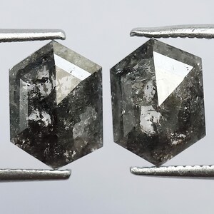 2.90 Carat Hexagon Diamond Pair: Gray Black Salt & Pepper Loose Diamonds