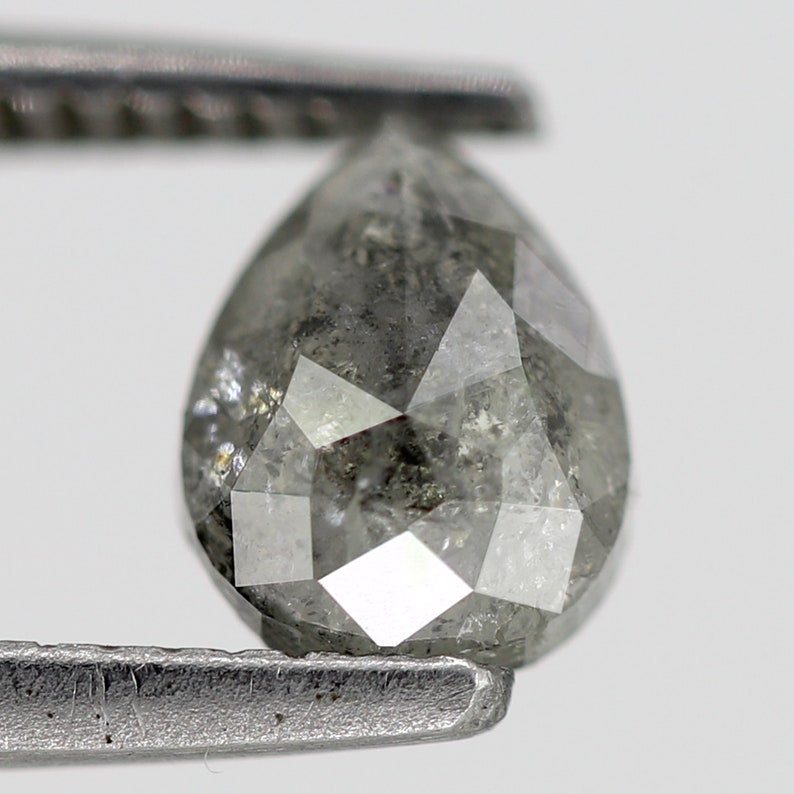 0.76 CT Fancy Cloudy Grey Black Color Polished Back Multi Faceted Pear Shape Salt and Pepper Loose Diamond perfect for Vintage Jewelry