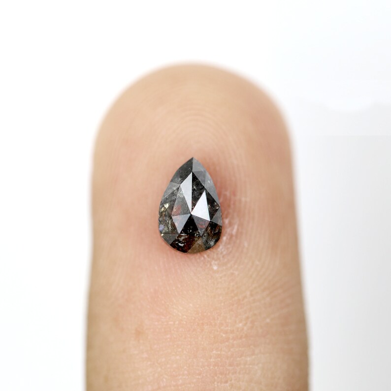 Natural black color pear shape salt and pepper diamond for unique black diamond ring 0.83 pear cut antique galaxy diamond faceted pear