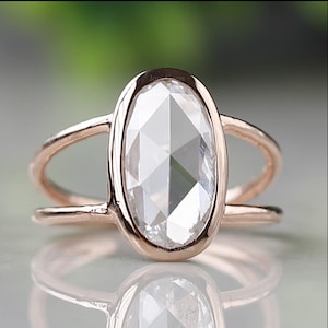 14K Rose Gold Oval Rose Cut Diamond Engagement Ring