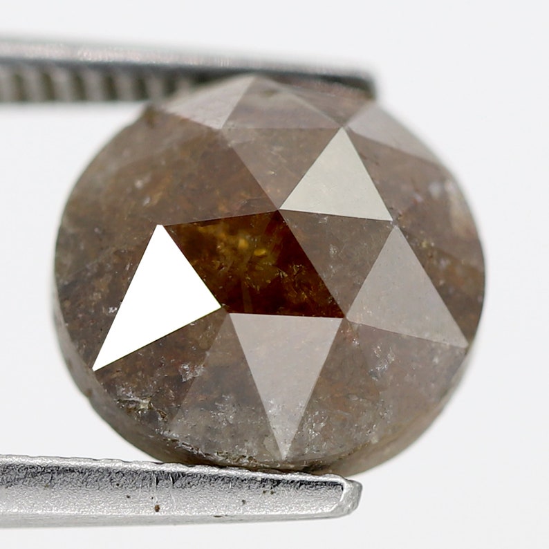 3.80 CT Brownish Red Color Triangular Faceted Domed Polished Top Round Shape Natural Loose Rustic Diamond made for Handmade Jewelry