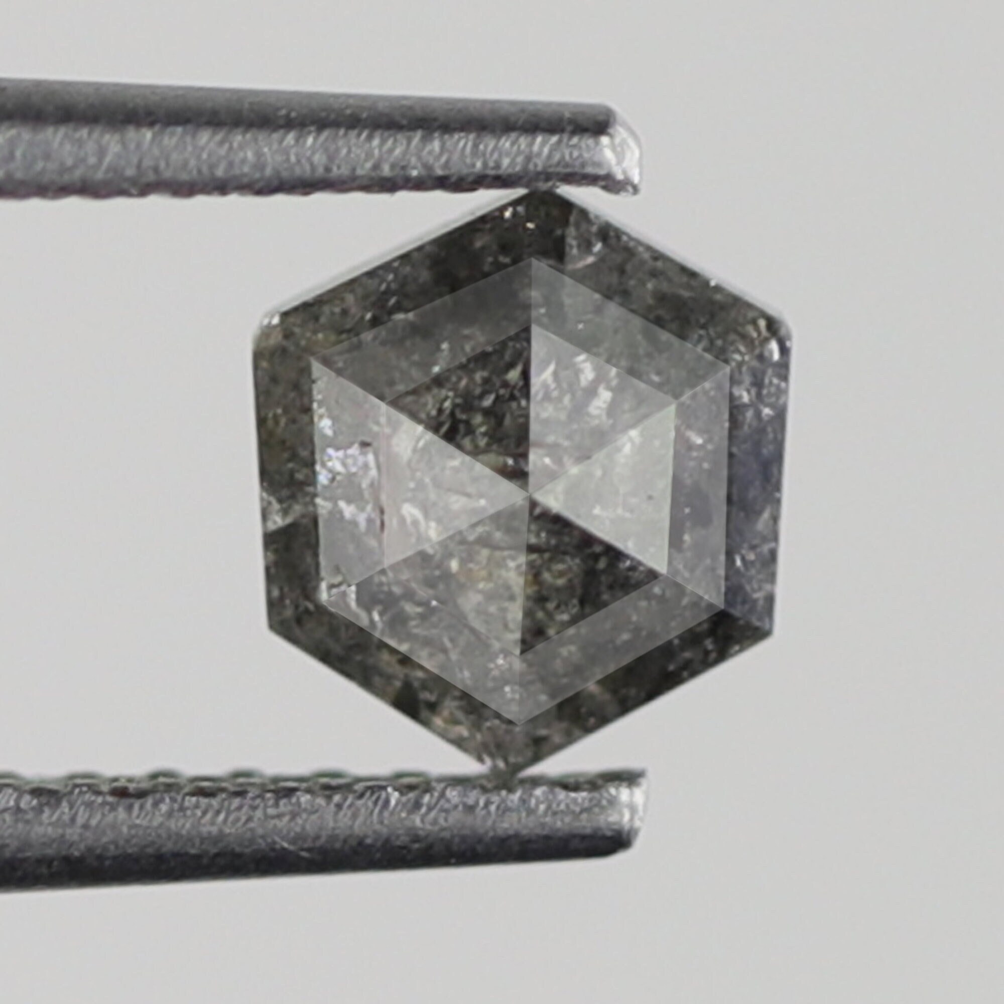 0.74 CT Hexagon Shape Salt and Pepper Diamond 5.9 MM Natural Grey Black Loose Diamond For Make Ring