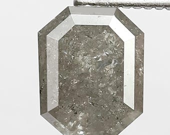 2.09 CT Emerald Cut Gray Diamond, Natural Salt and Pepper Loose Diamond for Custom Engagement Ring