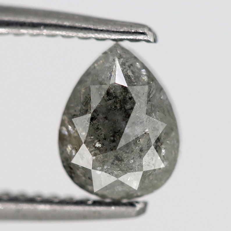 0.76 CT Fancy Cloudy Grey Black Color Polished Back Multi Faceted Pear Shape Salt and Pepper Loose Diamond perfect for Vintage Jewelry