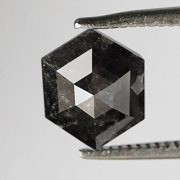 1.83 CT Elongated Hexagon shape salt and pepper diamond 8 mm natural loose grey black color diamond for making ring