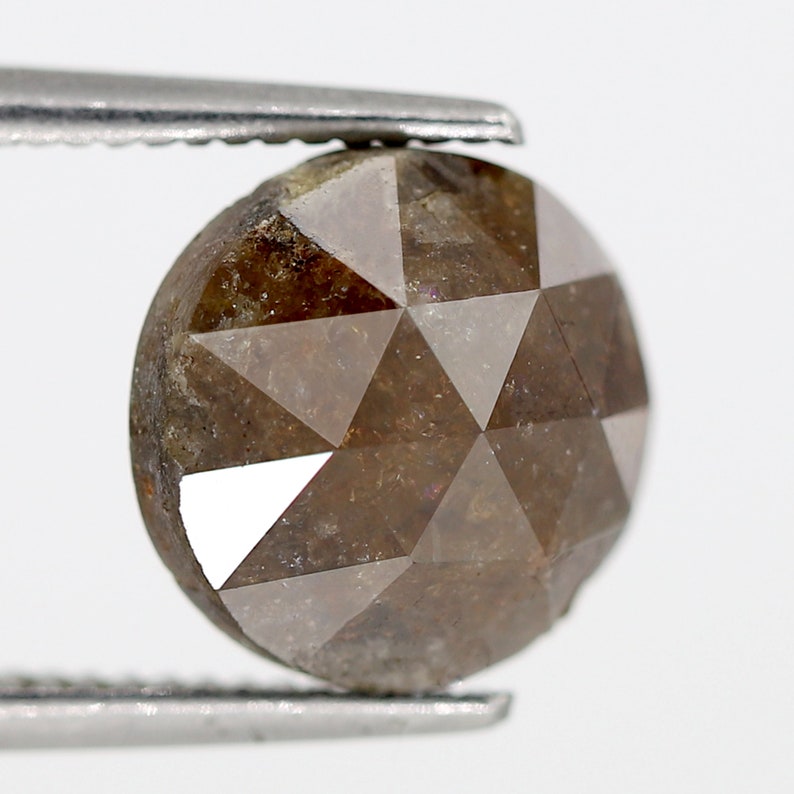 3.80 CT Brownish Red Color Triangular Faceted Domed Polished Top Round Shape Natural Loose Rustic Diamond made for Handmade Jewelry