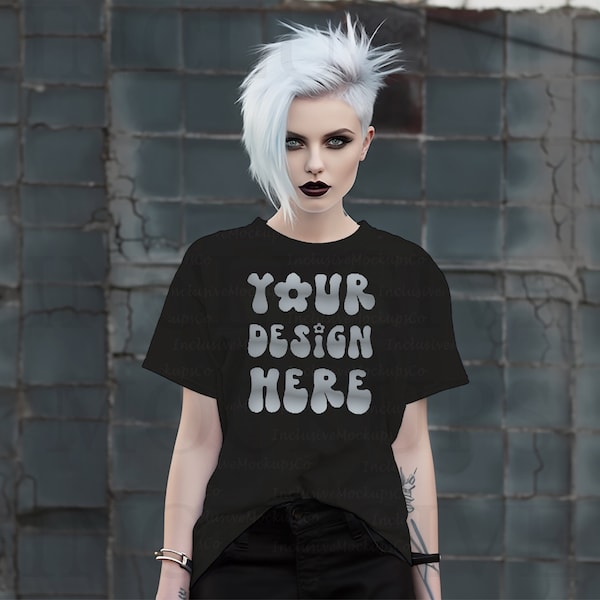 Goth Clothing Mockup, Black Bella Canvas 3001 Mockup Gothic, Alternative Goth Woman T-Shirt Mockup, Goth T-Shirt Mock Up, Grunge Rocker