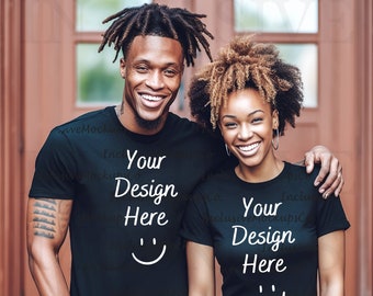 Black Couple Mockup, Black Bella Canvas 3001 Mockup T-Shirt, Black Couple Model Mockup, Black Shirt Mockup, Lifestyle, African American Tees