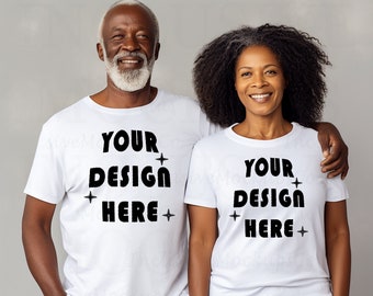 Senior Couple Shirt Mockup | White Bella Canvas 3001 Mockup T-Shirt | Black Couple Mockup | Grandpa Grandma Mockup | Grandparents | Models