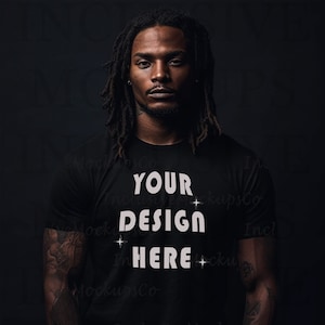 Black Model Mockup | Black Bella Canvas 3001 Mockup T-Shirt | African American Man | Black Male Model Mock Up Aesthetic | African American