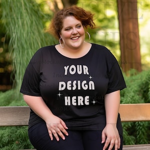 Plus Size Mockup | Black Bella Canvas 3001 Mockup | Outdoor Mock Up | Plus Size Model Mockup Black | Diverse Inclusive Mockup | Lifestyle