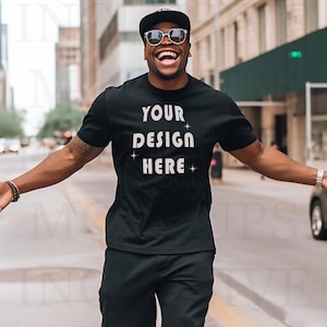 Black Model Mockup | Black Bella Canvas 3001 Mockup | Black Male Model Mockup | African American Mockup  | Diverse Mockups Inclusive | Urban
