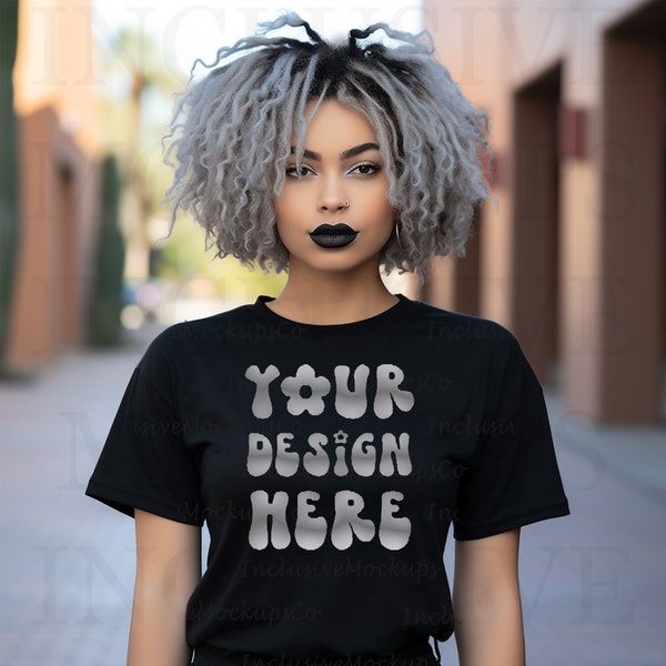 Goth Clothing Mockup, Black Model Mock Up, Black Bella Canvas 3001 Mockup, Goth Girl, Alternative Goth Woman T-Shirt, Gothic T-Shirt, Grunge