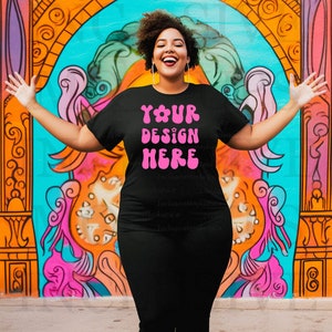 Plus Size T-Shirt Mockup, Black Woman Shirt Mockup Model, Black Bella Canvas 3001 Mock Up, Bella Canvas 3001, African American Shirt Mockup