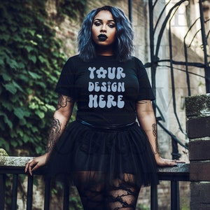 Black Model Mockup, Goth Clothing Mockup T-shirt Plus Size, Black