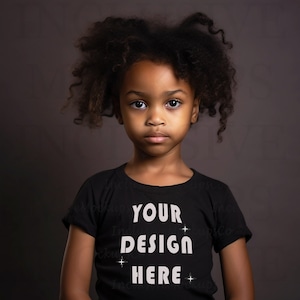 Little Black Girl Mockup | Black Bella Canvas 3001 Child Mockup | KidS Tshirt Mockup | Black Model Mockup 3001Y | Kids Black Shirt Mock up