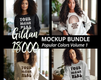 Gildan 18000 Sweatshirt Mockup Bundle Gildan Sweatshirt Black Model Mockup Bundle White Sweatshirt Black Sand Ash Sweatshirts Bundles 4 Mock
