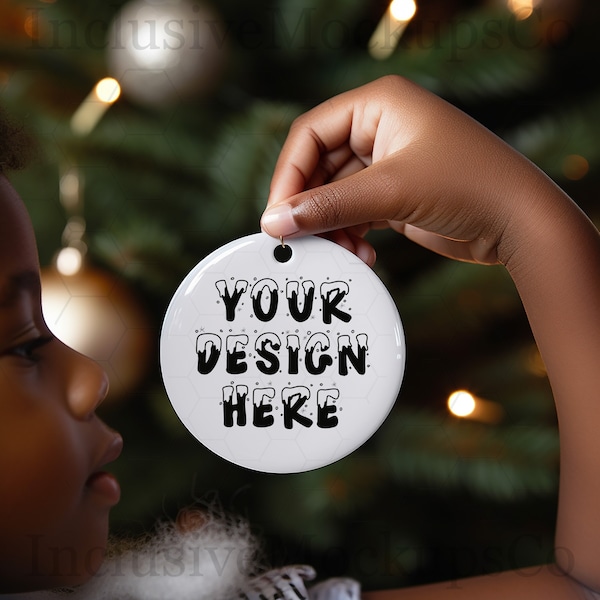 Christmas Mockup Blank White Round Ceramic Christmas Ornament Mockup Printify Ornament Mockup Christmas Mock Ups Bundle Little Black Girl