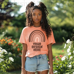 Comfort Colors Peachy Mockup Black Model Mockup Peach Comfort Colors 1717 Peachy Comfort Color Peach Tshirt Mockup Shirt Comfort Colors Mock