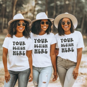 3 Black Women Group Tshirt Mockup, White Shirt Mockup Friends T-Shirt Mock Up, Bachelorette Mockups, Black Model Mock Up, African American