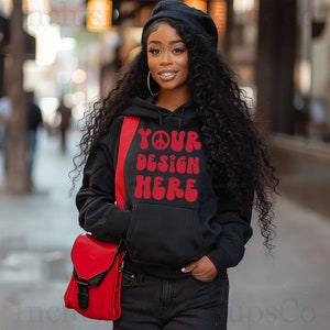 Black Gildan 18500 Mockup Black Girl Mockup Black Gildan Hoodie G185 Black Hoodie Mockup Bundle Black Woman Mockup Black Model Mockup JPG