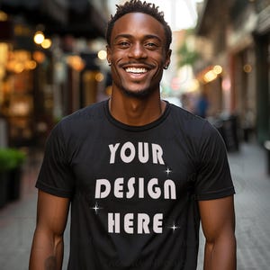 Black Model Mockup, Bella Canvas 3001 Mockup Black, Black Male Model, African American, Black Man Mock Up, Dreadlocks Mockup Bourbon Street image 1