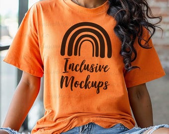 Bright Orange Comfort Colors Mockup Bright Orange Black Model Mockup C1717 Comfort Color Orange Tshirt Mockup 1717 Orange Black People Mocks