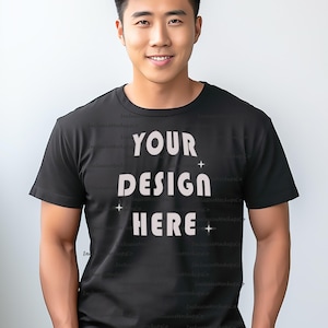 Asian Man Mockup | Gildan 64000 Mockup | Black T-Shirt Mockup | Asian American Mockups | Ethnic Mockups | Asian Male Mockup | Diverse