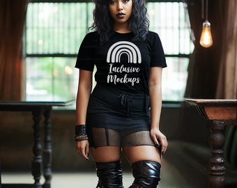 Goth Clothing Mockup Black Bella Canvas 3001 Mockup Black Model Goth Girl Goth Woman T-Shirt Gothic T-Shirt Edgy T Shirt Mockup Rock Mockup