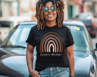 Black Model Mockup, Black Bella Canvas 3001 Mockup, African American Woman Mockup, Black Woman T-Shirt Mock Up, Outdoors Lifestyle Mockup