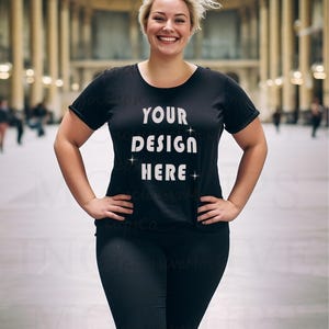 Plus Size Mockups | Black Bella Canvas 3001 Mockup | Plus Size T-Shirt Mockup | Black Shirt Mock Up | Lifestyle Aesthetic Mockup | Travel