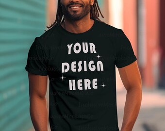 Maqueta de modelo negro / Maqueta Bella Canvas 3001 / Maqueta de modelo masculino negro / Modelo afroamericano / Maqueta de camisa negra para hombre / Diversidad