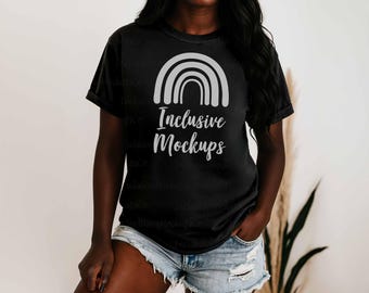 Black Comfort Colors 1717 Mockup Black Model Mockup Black Comfort Colors 1717 T-Shirt Mockup Black T-Shirt Mockup C1717 Boho Mockup Woman