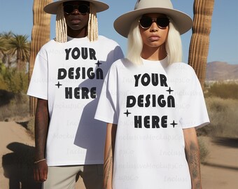 Black Couple Mockup White Comfort Colors 1717 Mockup Black People Mockup Black Woman Mockup Comfort Colors White C1717 Tee Streetwear Mockup