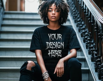 Goth Clothing Mockup, Black Comfort Colors 1717 Mockup, Goth Girl Black Model Mockup, Gothic Shirt, Gothic T-Shirt, Grunge Rocker