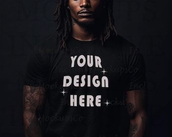 Black Model Mockup | Black Bella Canvas 3001 Mockup T-Shirt | African American Man | Black Male Model Mock Up Aesthetic | African American