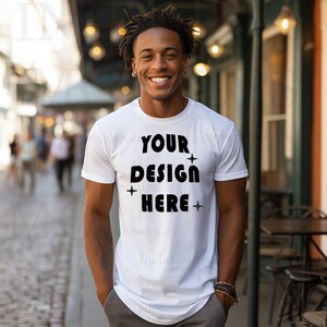 Black Model Mockup, White Bella Canvas 3001 Mockup, Black Male Model, African American, Black Man Mockup, Dreadlocks Mockup NOLA