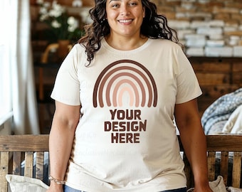 Natural Gildan 64000 Mockup Plus Size Mockup Natural G640 Mockup Latina Model Mockup Natural Gildan Whole Shop Bundle Natural Ivory T-Shirt