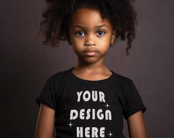 Little Black Girl Mockup | Black Bella Canvas 3001 Child Mockup | KidS Tshirt Mockup | Black Model Mockup 3001Y | Kids Black Shirt Mock up