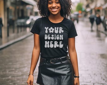 Black Model Mockup | Black Bella Canvas 3001 Mockup | African American Woman Mockup | Black Woman T-Shirt Mockup | Travel Lifestyle Mockup