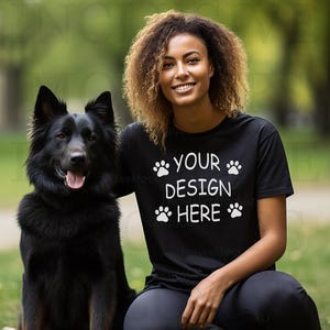 Black Model Mockup, Dog Mom Shirt Mockup, Black Bella Canvas 3001 Mockup, Dog Tshirt Mock Up, Dog Lover Shirt Mockup, Black Woman Mockup image 1