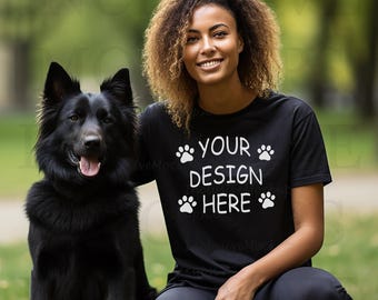 Black Model Mockup, Dog Mom Shirt Mockup, Black Bella Canvas 3001 Mockup, Dog Tshirt Mock Up, Dog Lover Shirt Mockup, Black Woman Mockup