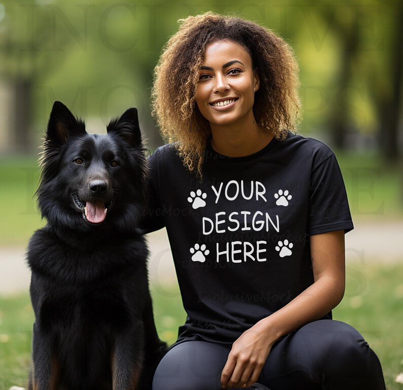 Black Model Mockup, Dog Mom Shirt Mockup, Black Bella Canvas 3001 Mockup, Dog Tshirt Mock Up, Dog Lover Shirt Mockup, Black Woman Mockup image 1